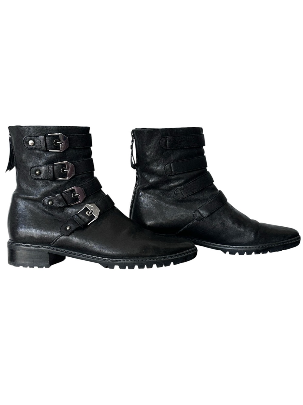 Stuart Weitzman Jitterbug Buttery Black Leather Multi-Buckle Moto Boot Size 9.5 - Picture 3 of 8